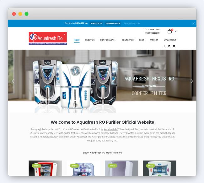 aquafresh ro website screenshot